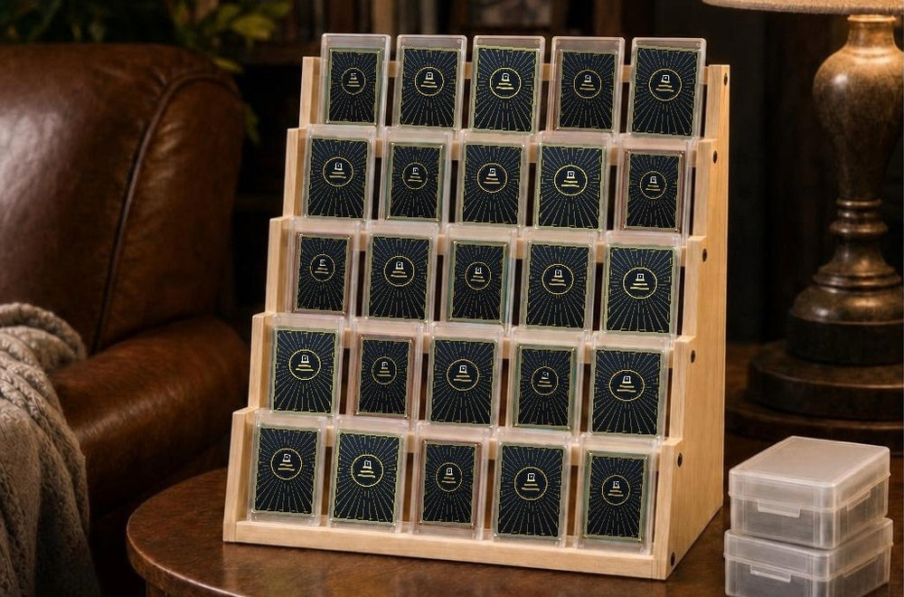 After: graded cards displayed on The Collector's Shelf