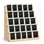 Graded card display stand in Natural pine holding 25 graded card slabs in toploaders